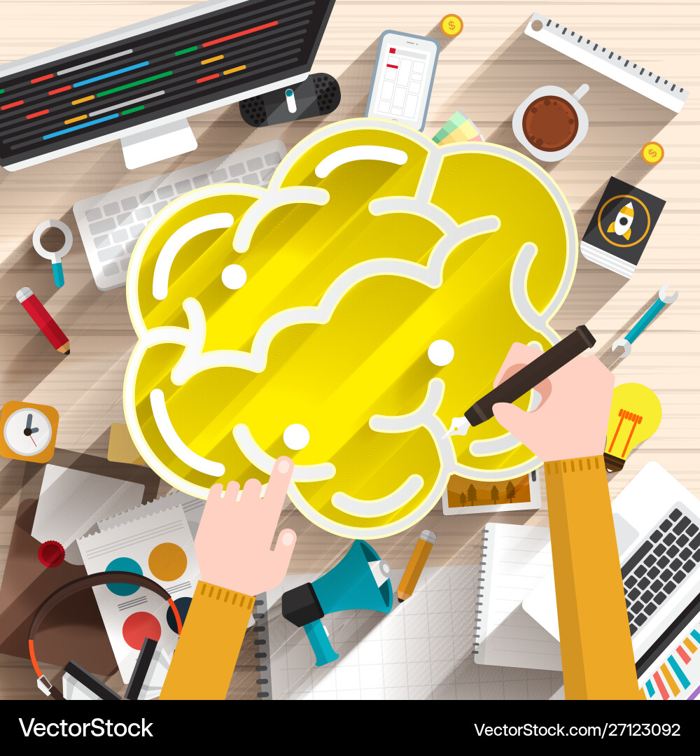 Flat design concept smart brain can build Flat design concept smart brain can build vector image