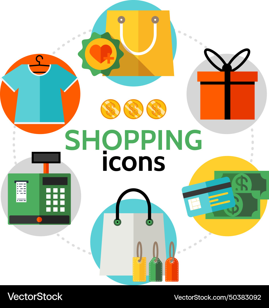 Flat shopping icons round concept Flat shopping icons round concept vector image