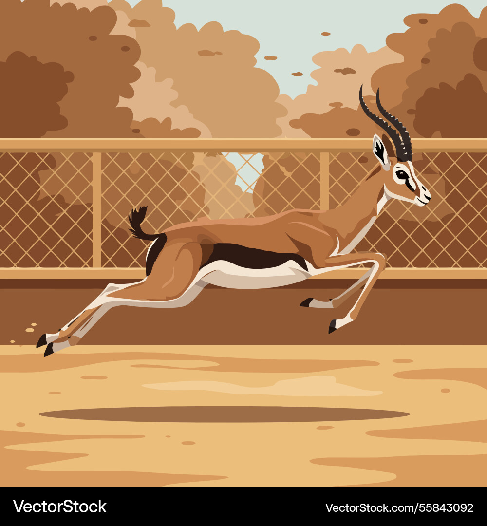 Gazelle running fast in an enclosure with trees Vector Image