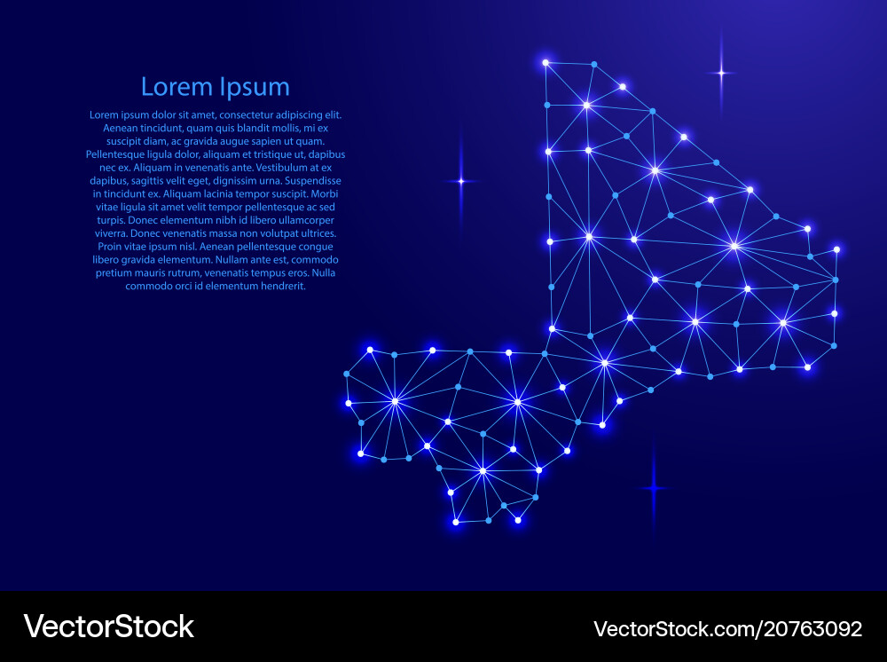 Mali map of polygonal mosaic lines network rays Mali map of polygonal mosaic lines network rays vector image