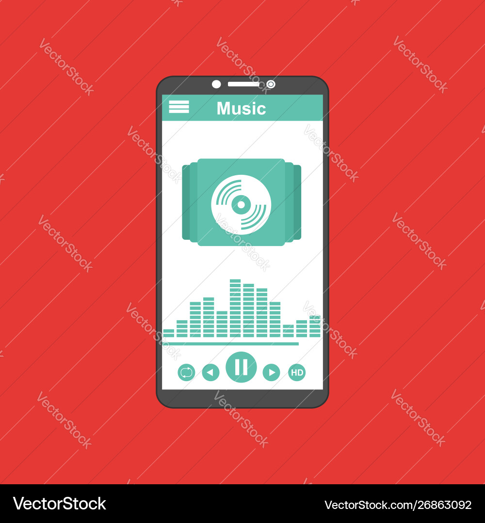 Media player application app template with flat Media player application app template with flat vector image