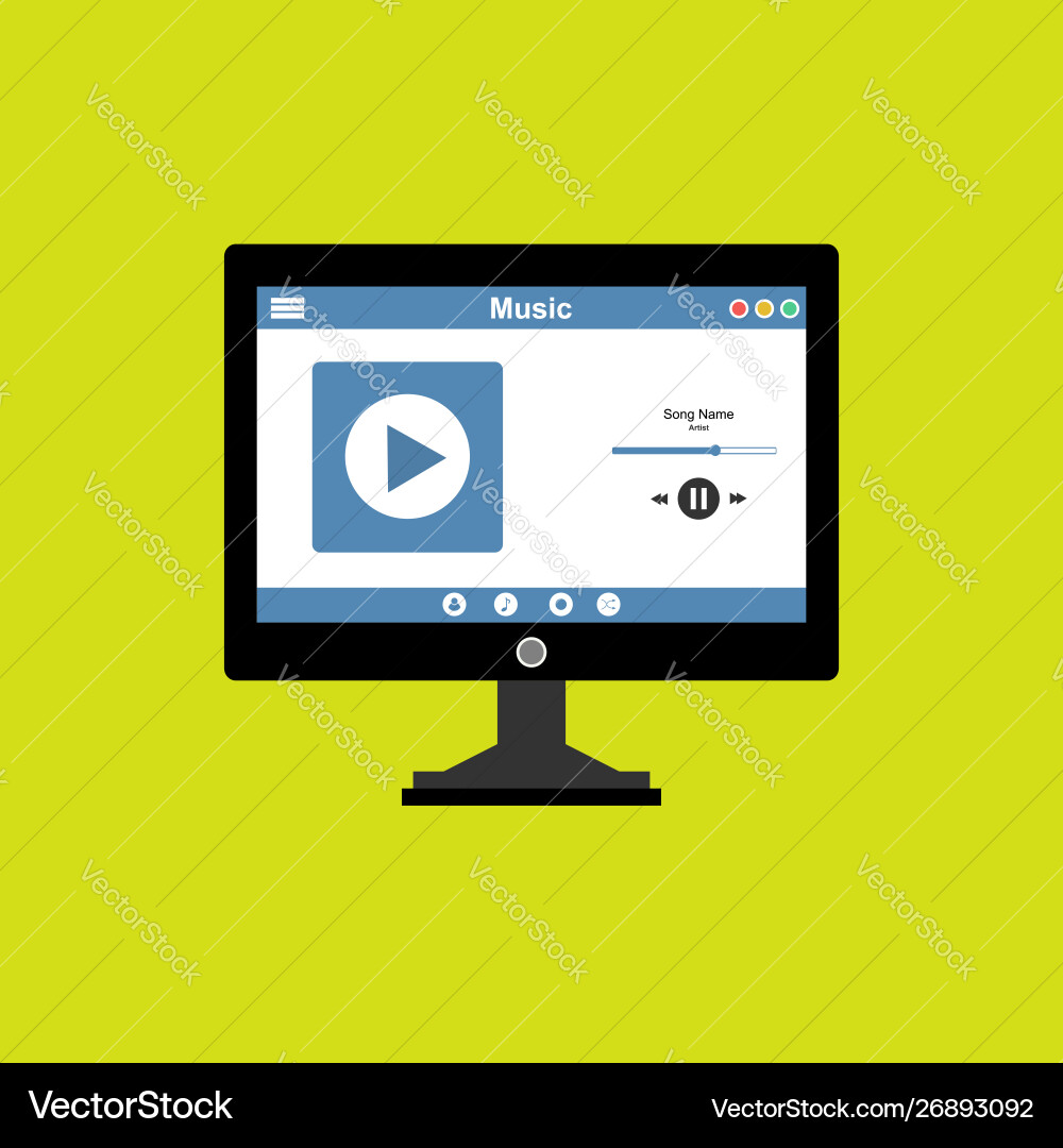 Media player application app template with flat Media player application app template with flat vector image