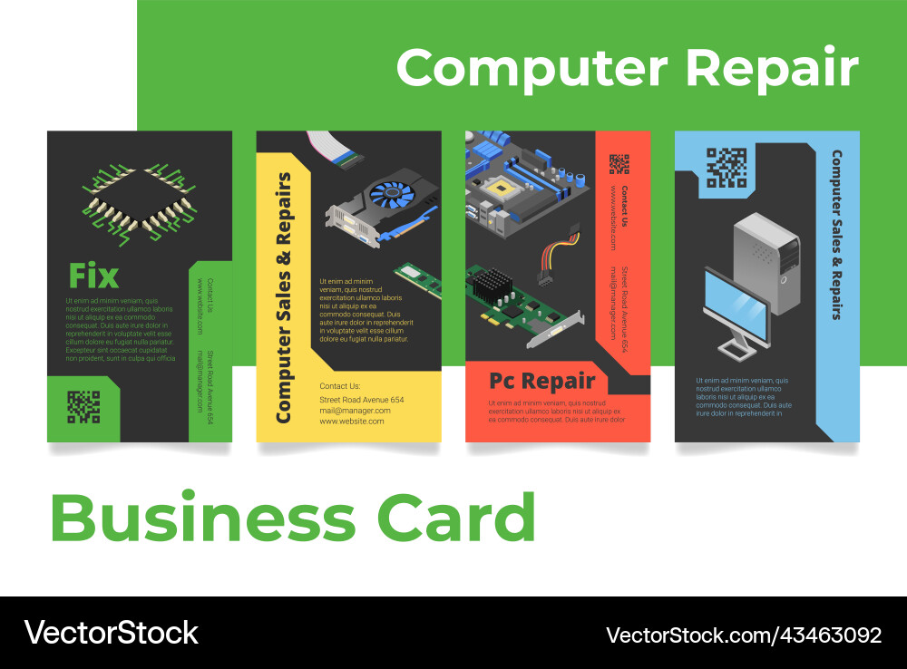 Modern Computer Repair Business Card Set Vector Image