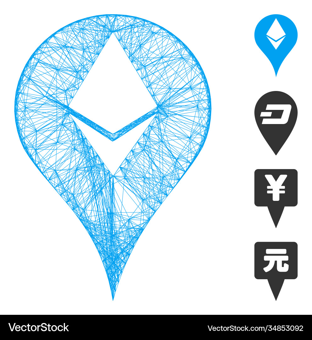 Net ethereum map marker mesh Net ethereum map marker mesh vector image