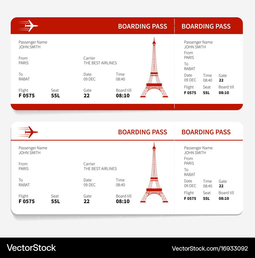 Red Eiffel Tower Boarding Pass vector image