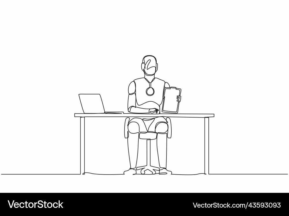 Continuous one line drawing robots sitting near Continuous one line drawing robots sitting near vector image