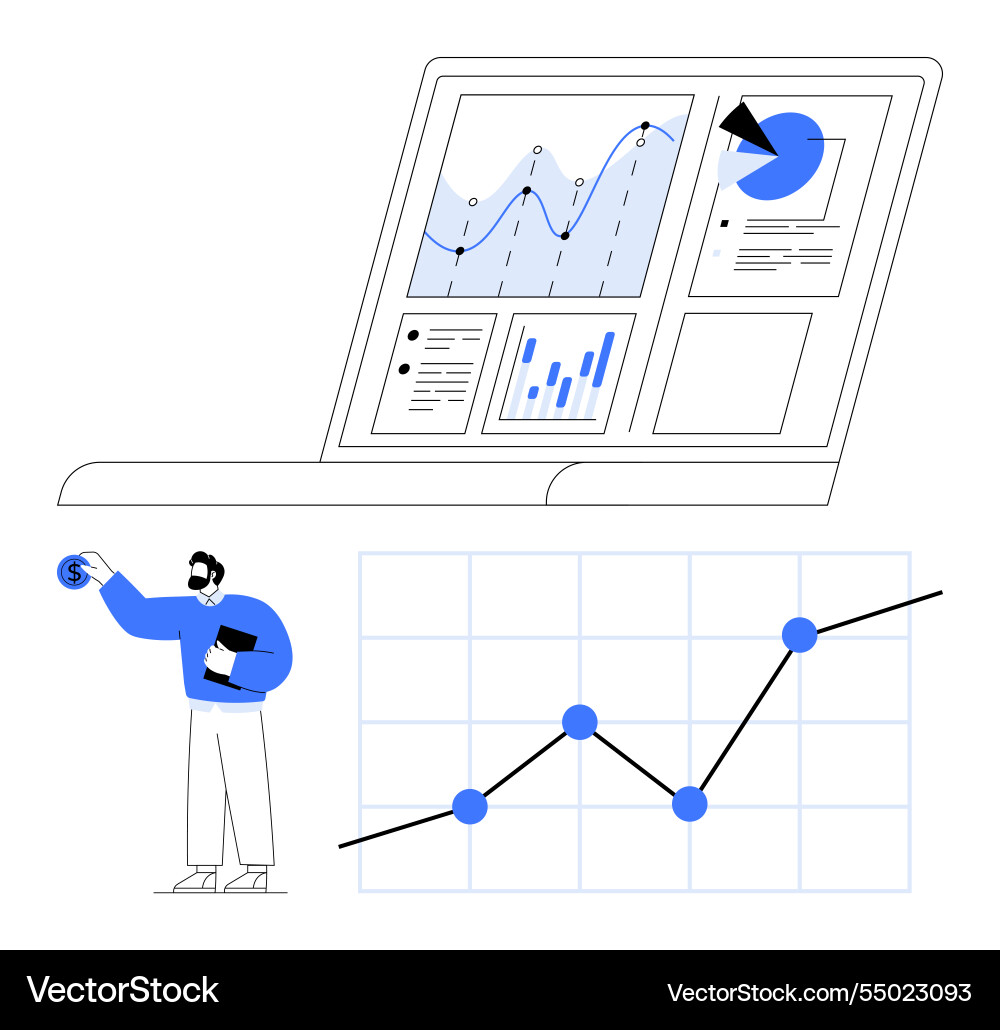 Data analyst presenting insights with graphs Data analyst presenting insights with graphs vector image