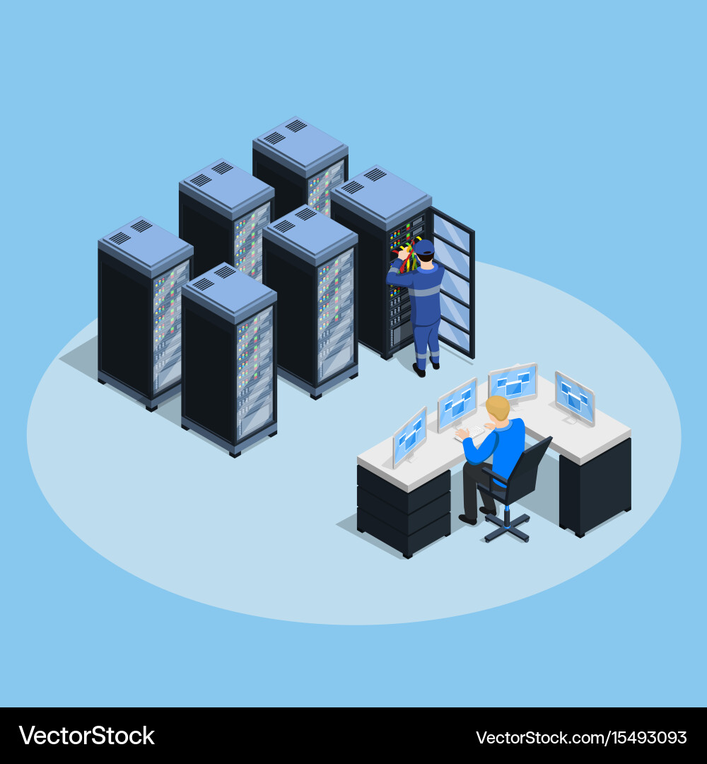 Data center isometric composition Royalty Free Vector Image