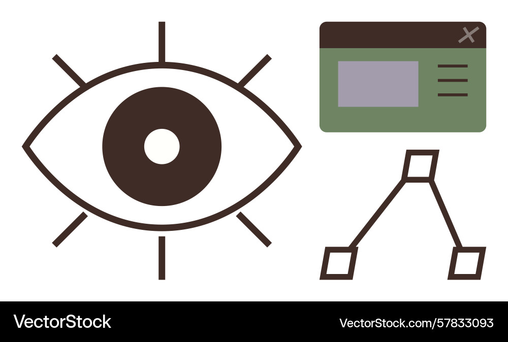 Eye focus with interface window and network Eye focus with interface window and network Vector Image