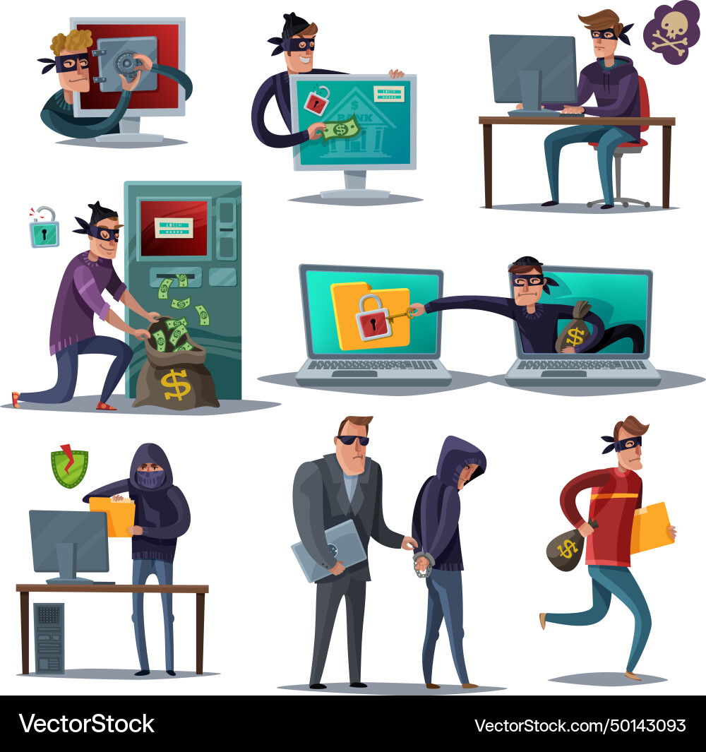 Internet hacker security composition set vector image