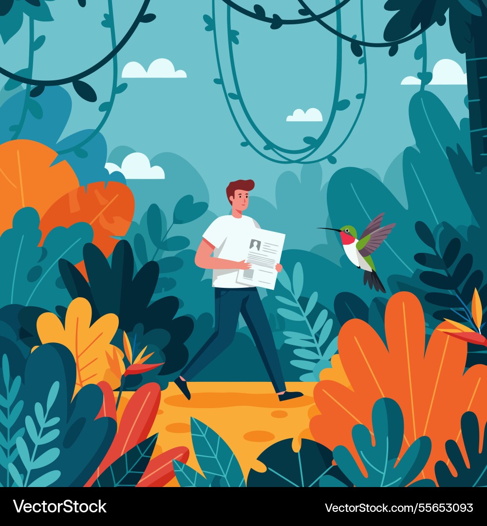 Man walking with documents in nature Vector Image