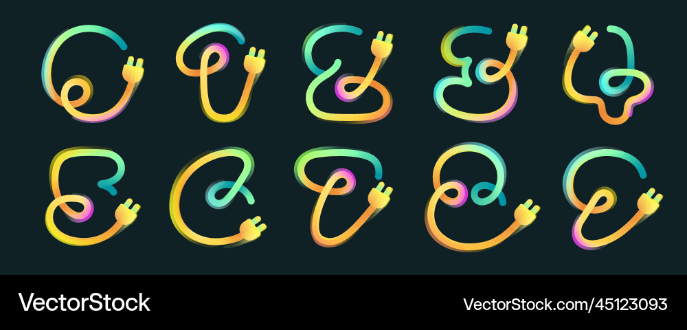Numbers set made of curved vivid gradient lines Numbers set made of curved vivid gradient lines Vector Image
