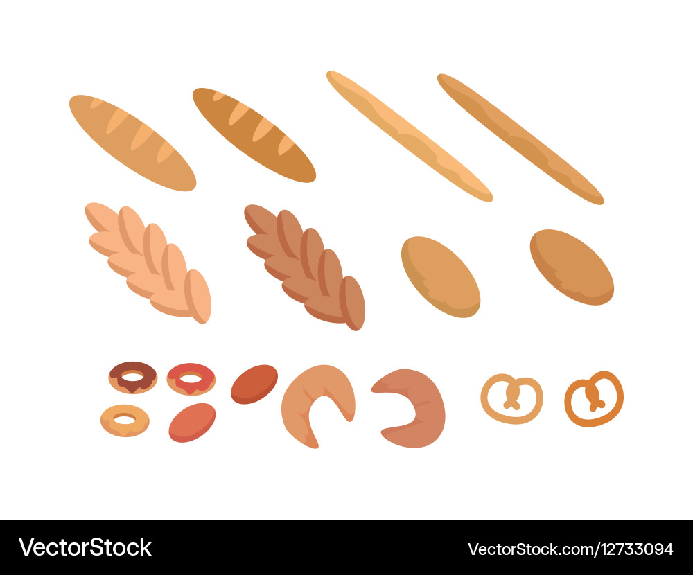 Different types of bread set in flat design Vector Image