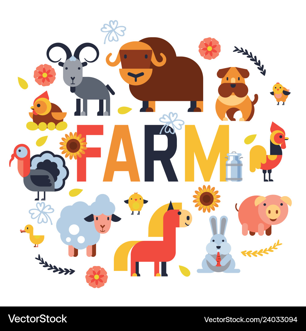 Domestic Farm Animals Set Vector Image