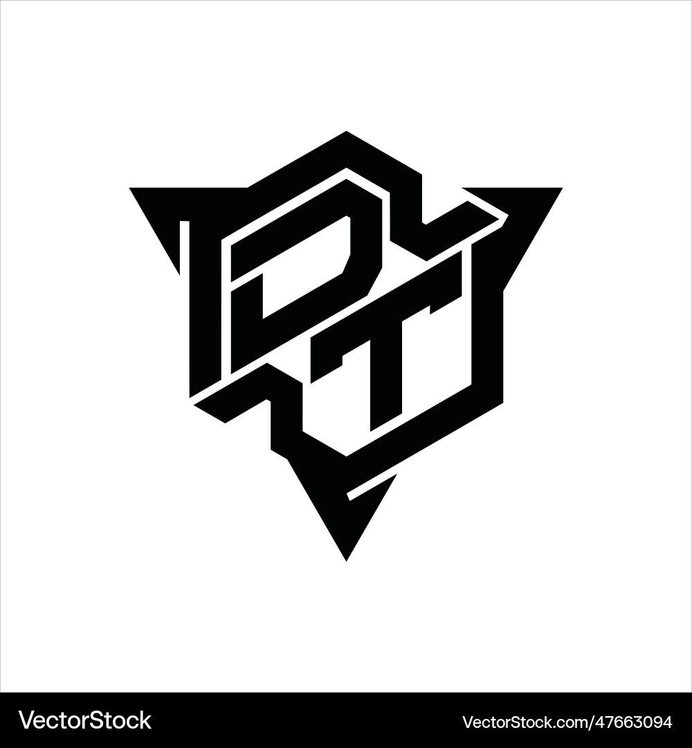 Dt logo monogram hexagon shape with triangle vector image