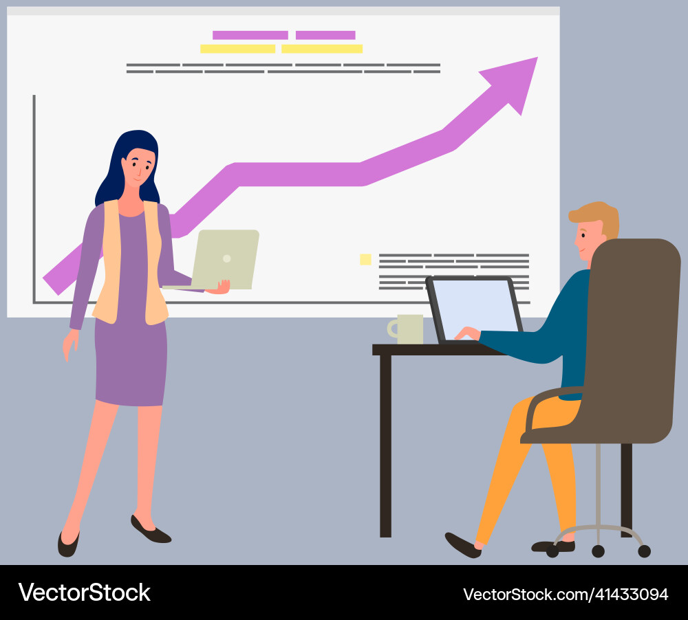Frau macht Präsentation der Ergebnisse statistisch Frau macht Präsentation der Ergebnisse statistisch vektorbild