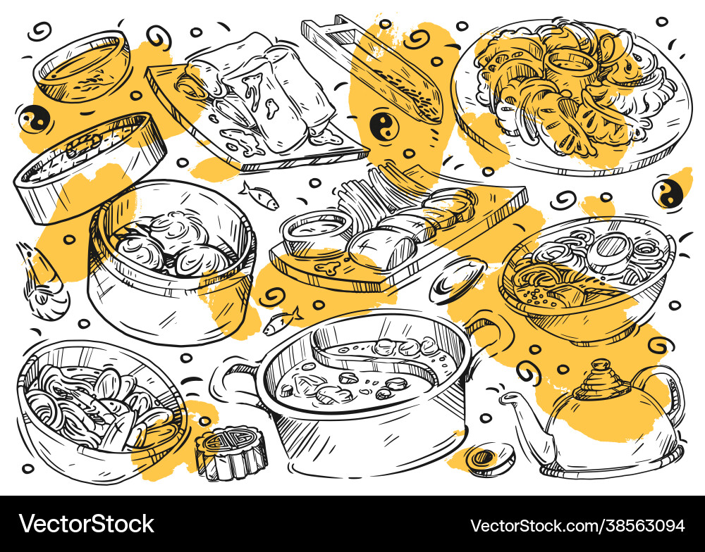 Hand drawn line food doodle chinese Hand drawn line food doodle chinese vector image