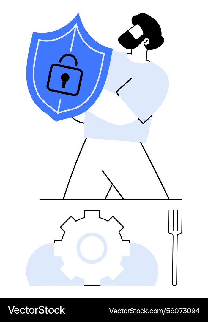 Man holding shield with lock symbol representing Man holding shield with lock symbol representing vector image