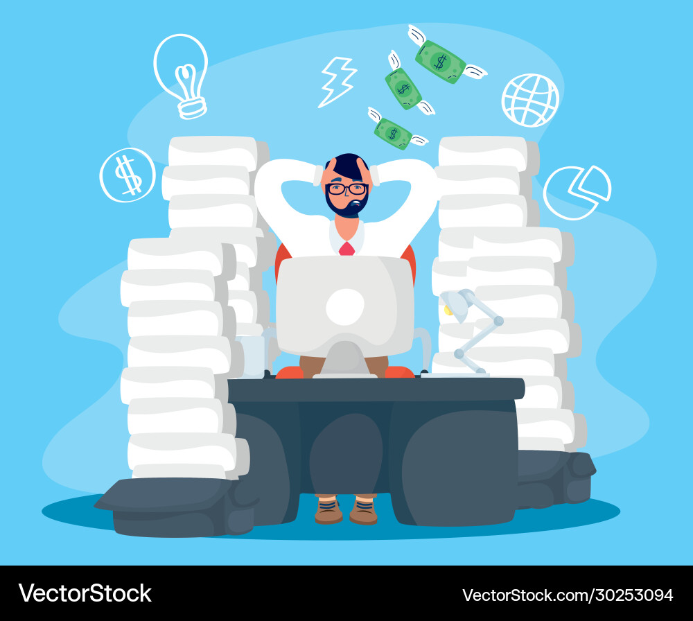 Man using desktop with stress character vector image