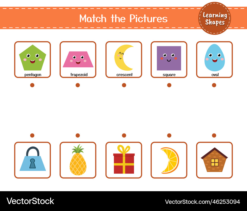 Match the shapes with objects puzzle activity Match the shapes with objects puzzle activity Vector Image