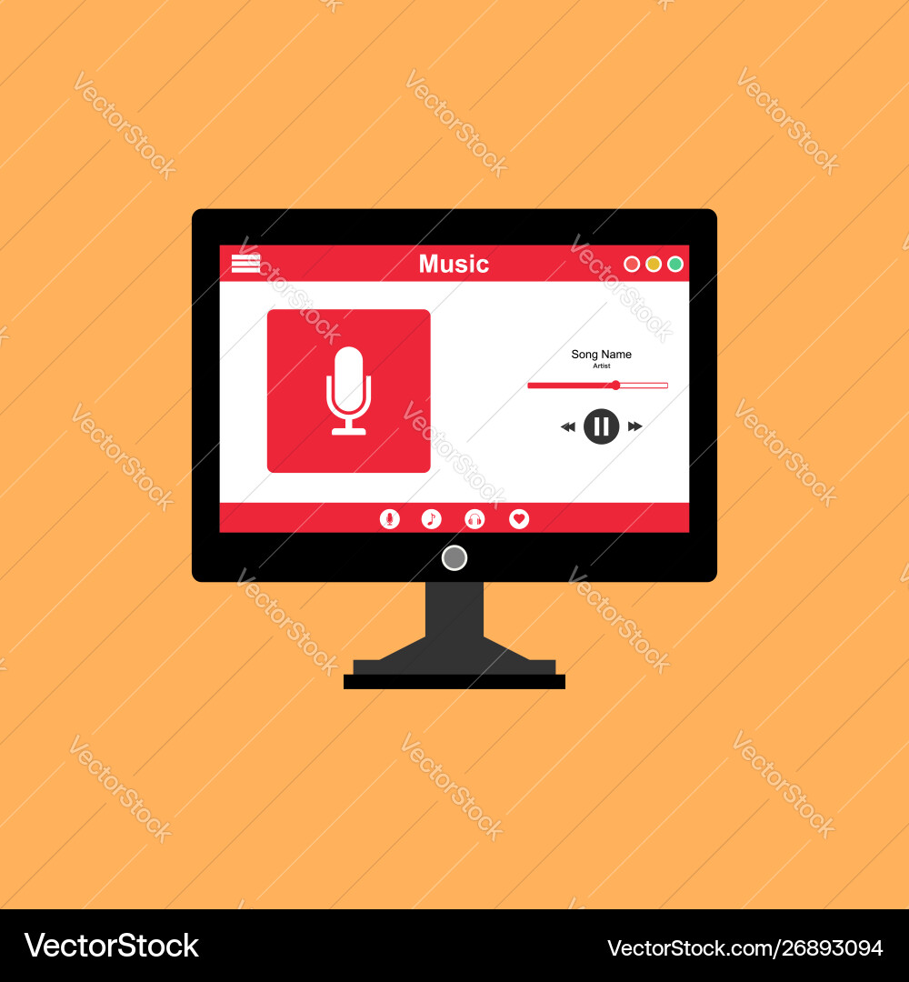 Media player application app template with flat Media player application app template with flat vector image