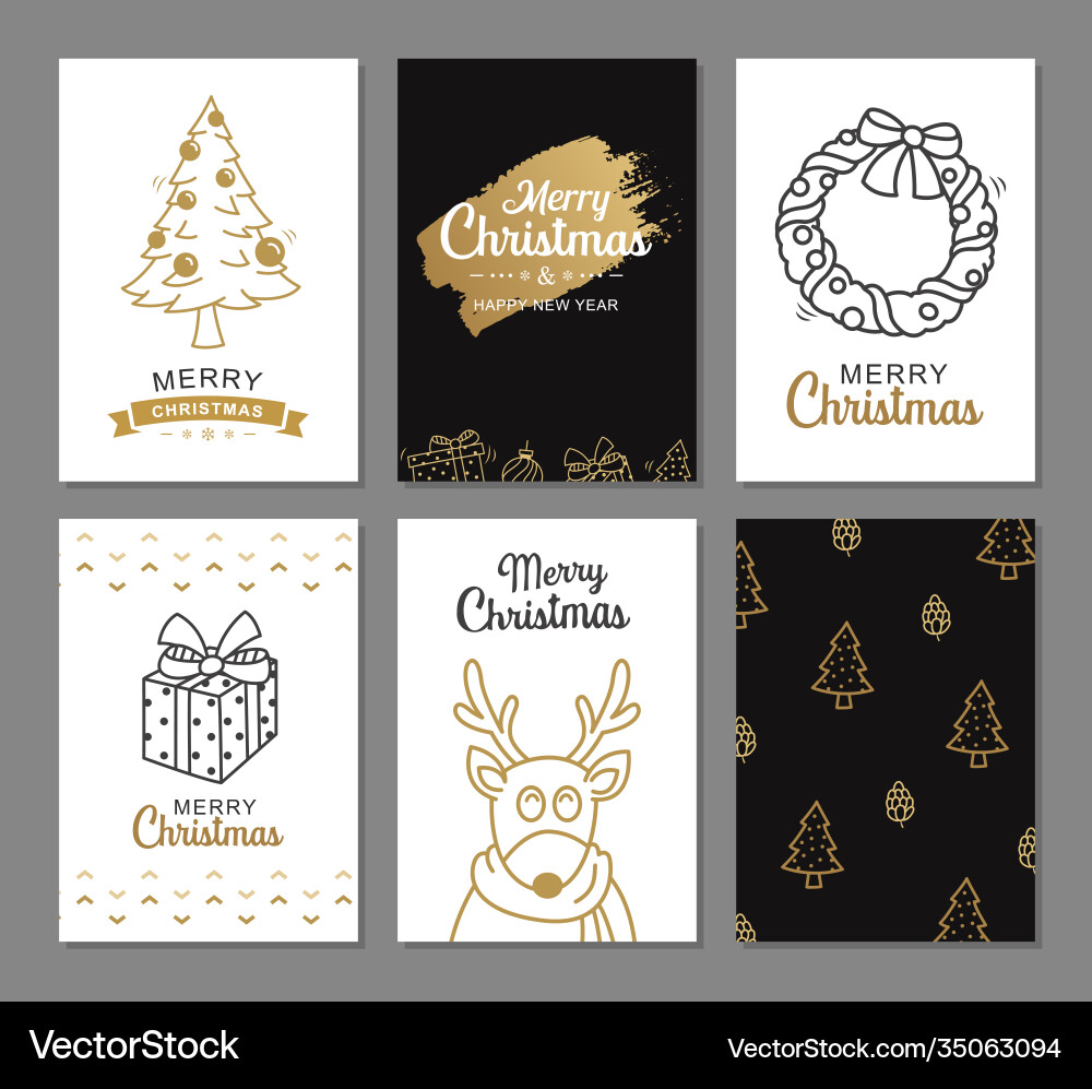 Merry christmas greeting cards with gold luxury vector image