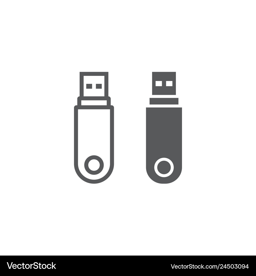 Pendrive line and glyph icon data memory Pendrive line and glyph icon data memory Vector Image