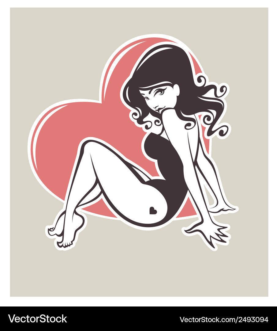 Retro Pinup Girl with Heart vector image