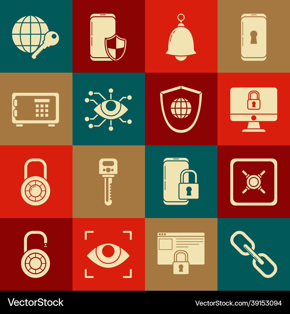 Set chain link safe lock on computer monitor vector image