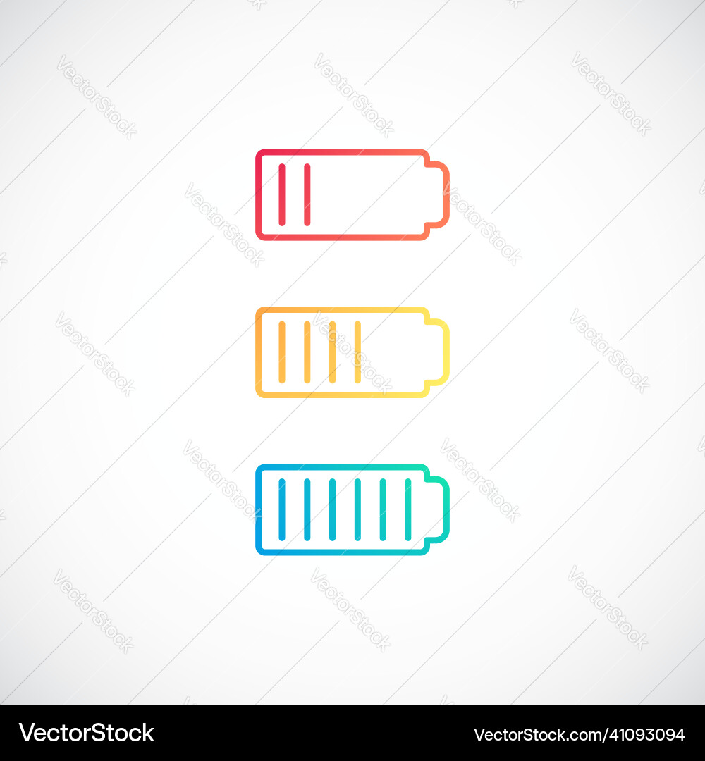 Set of battery with different level charge Set of battery with different level charge vector image