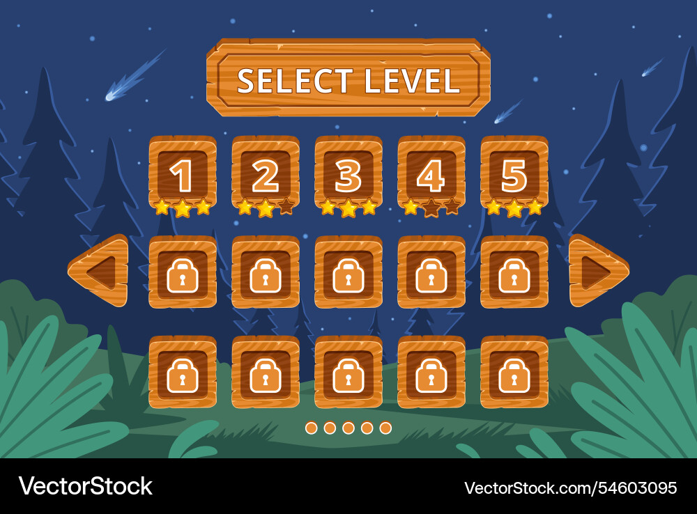 Adventure video game night interface wooden Vector Image