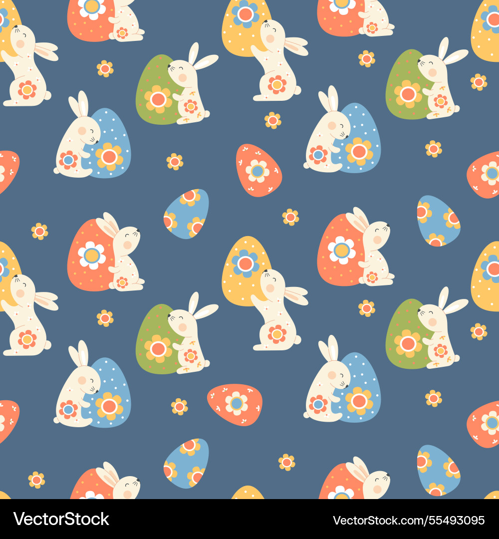 Easter seamless pattern paschal bunny with egg Easter seamless pattern paschal bunny with egg vector image
