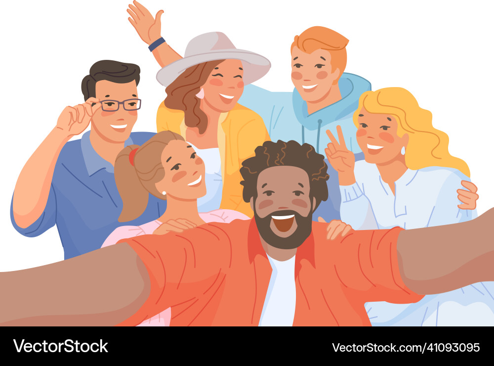 Gruppe Selfie von Freunden Cartoon Menschen machen Gruppe Selfie von Freunden Cartoon Menschen machen vektorbild