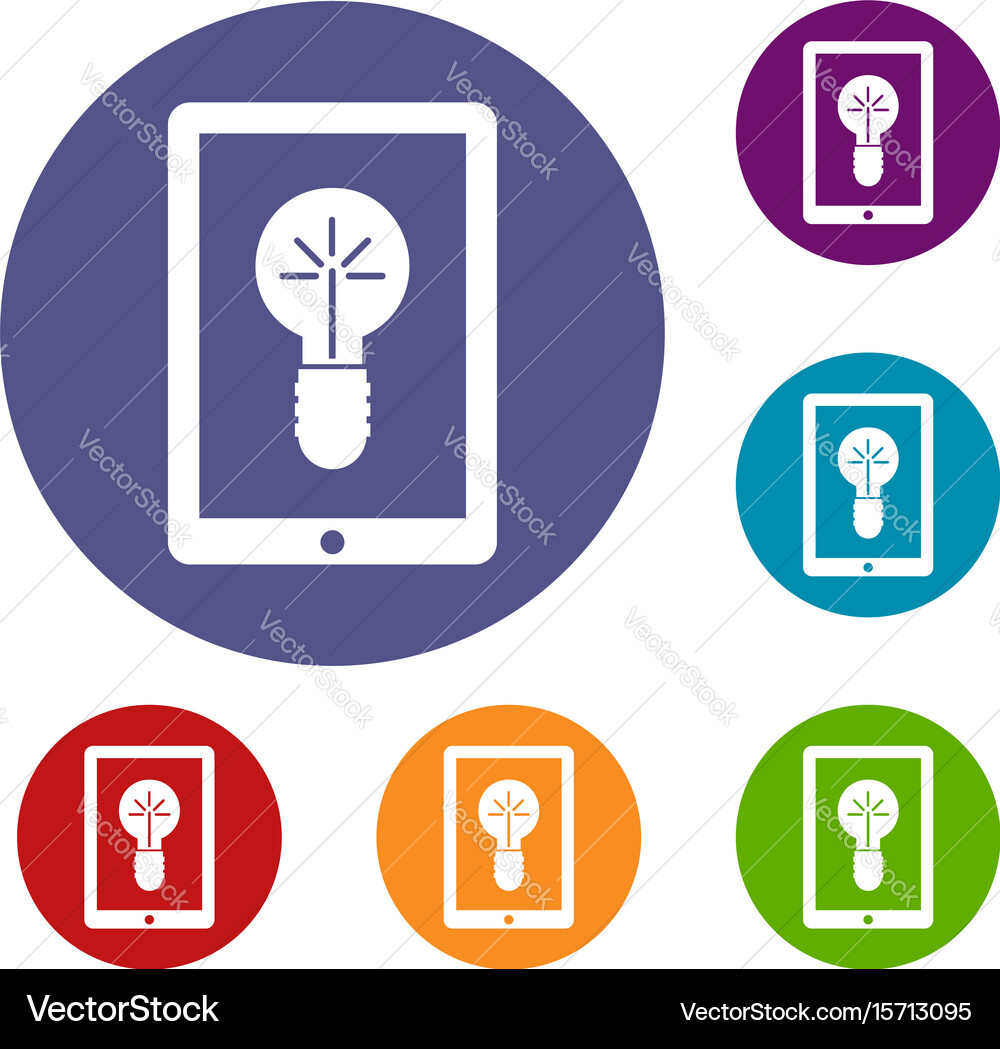 Idea lamp on gadget screen icons set vector image