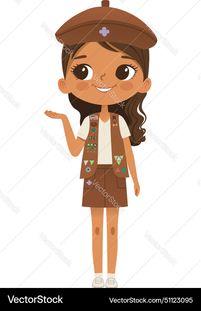 Lächelnd african american mädchen scout tragen sash Lächelnd african american mädchen scout tragen sash vektorbild