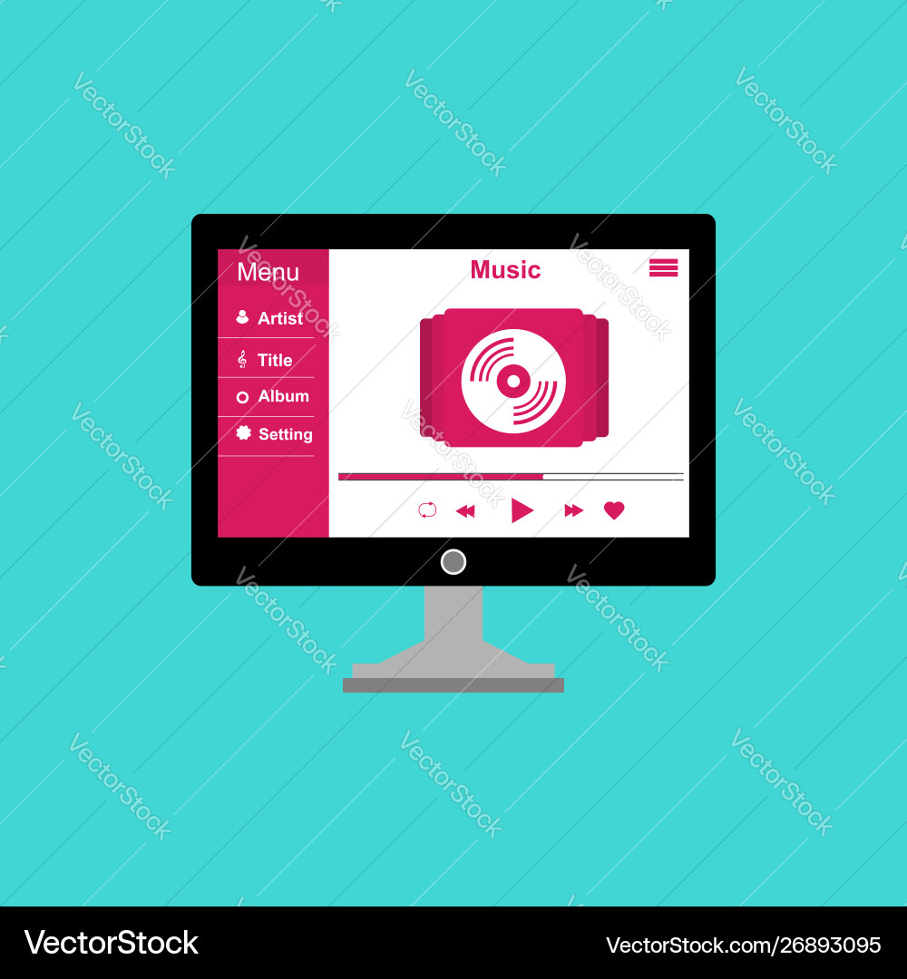 Media player application app template with flat Media player application app template with flat vector image