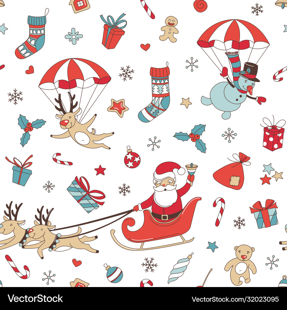 Merry christmas doodle seamless pattern background Merry christmas doodle seamless pattern background vector image