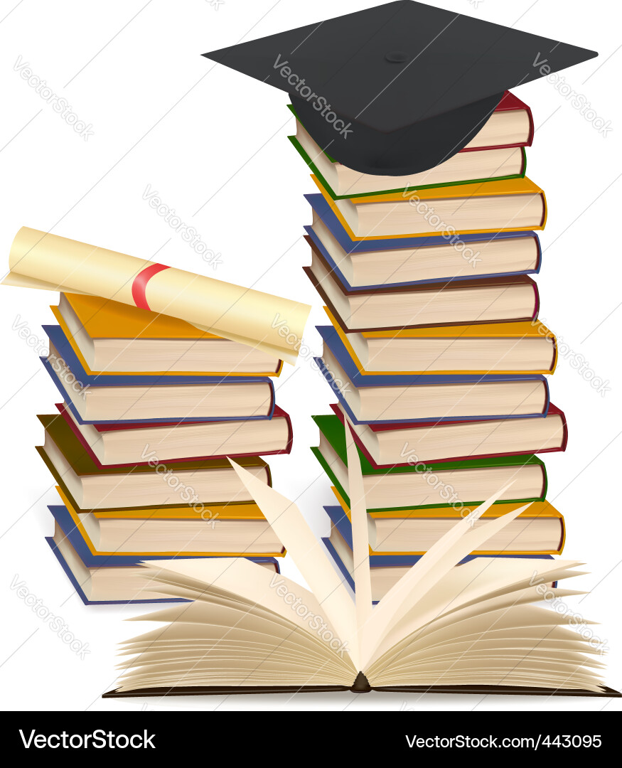 Stack books and graduation cap Royalty Free Vector Image