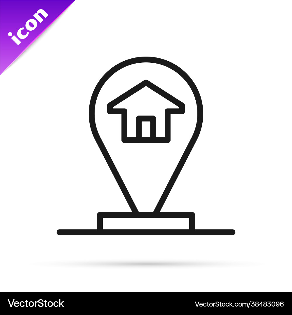 Black line map pointer with house icon isolated Black line map pointer with house icon isolated vector image