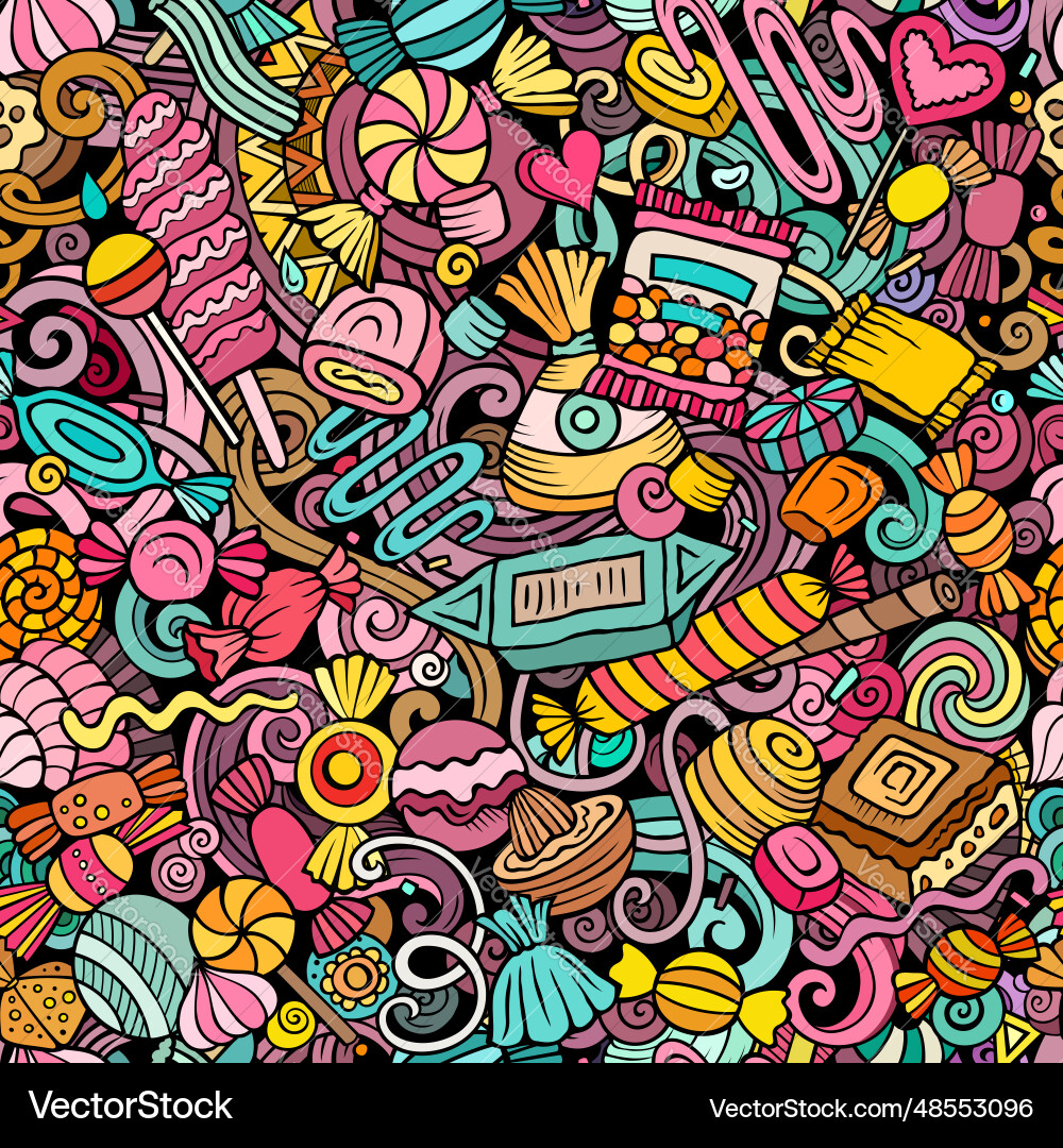 Cartoon doodles candies seamless pattern vector image