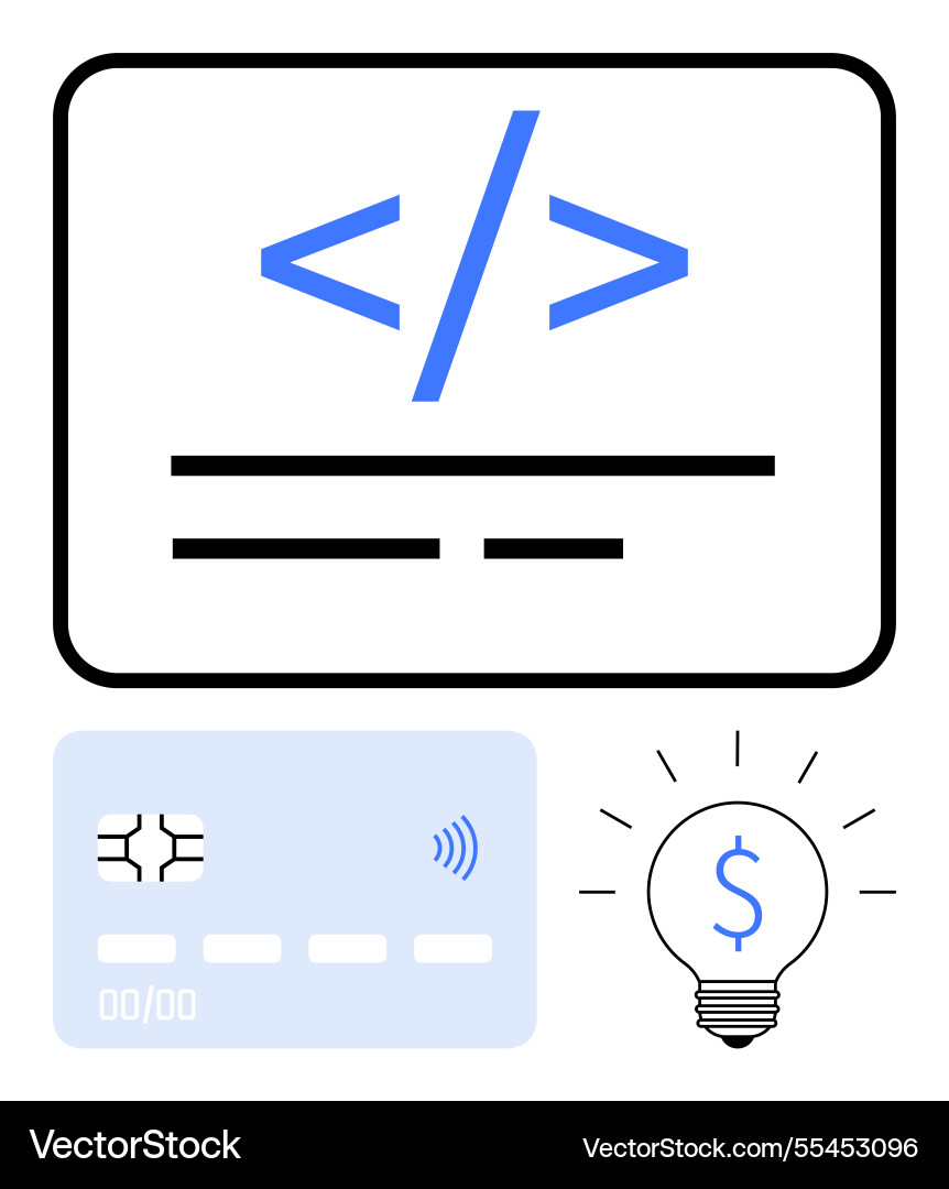 Codierschnittstelle mit Digitalkarte und Lightbulb Vektorbild