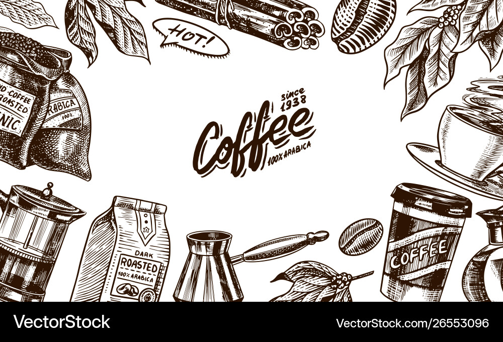 Coffee beans background in vintage style hand Coffee beans background in vintage style hand vector image