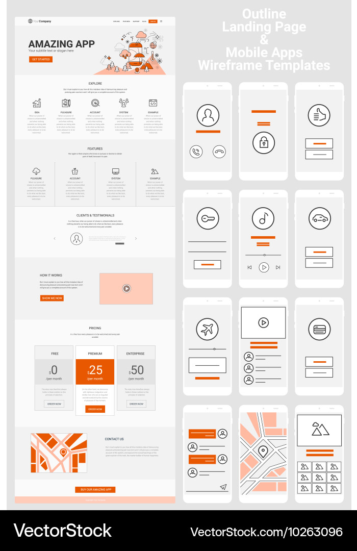 Mobile App & Website Wireframe Kit vector image