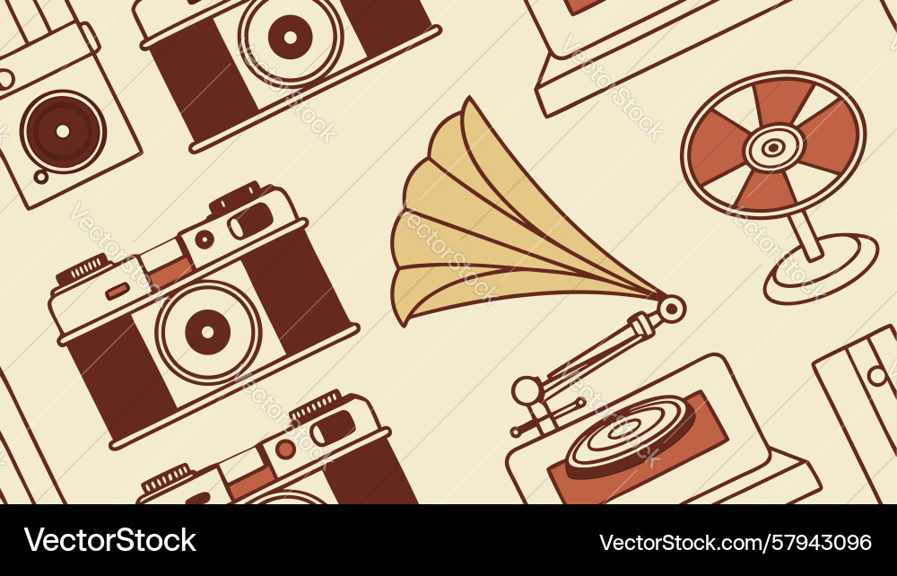 Retro Camera & Record Player Pattern vector image
