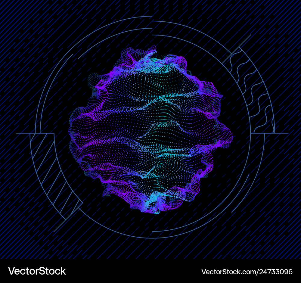 Sphere from particles wave nodes 3d sea flow vector image