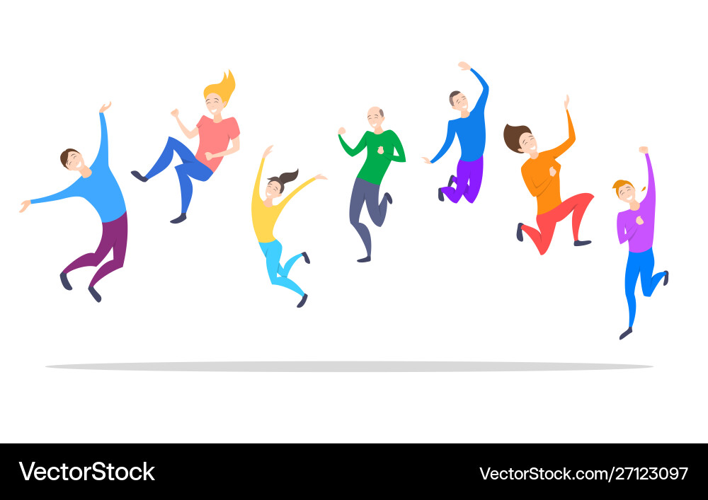 Cartoon happy jumping color characters people Cartoon happy jumping color characters people vector image