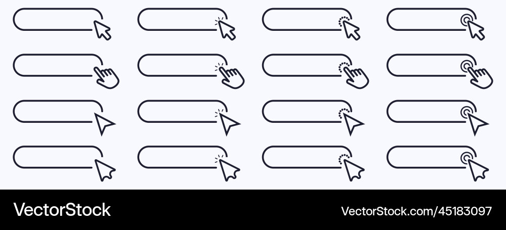 Click cursor set button with hand pointer clicking Click cursor set button with hand pointer clicking vector image
