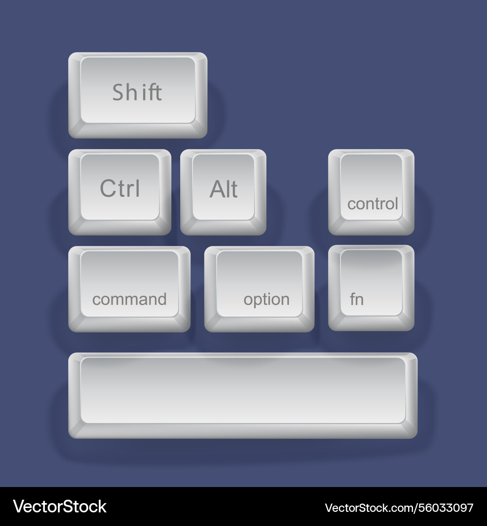 Ctrl alt shift 3d keyboard buttons with shadow vector image
