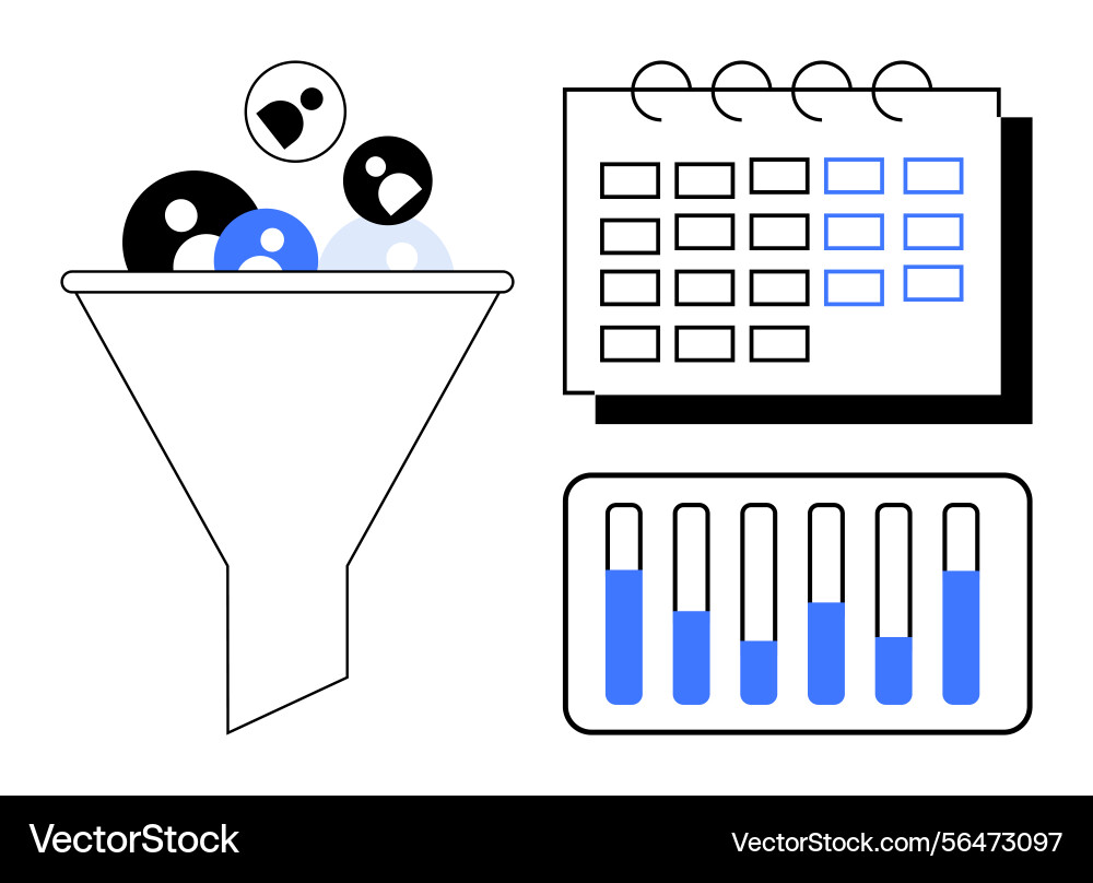 Funnel filtering process with calendar and Funnel filtering process with calendar and vector image