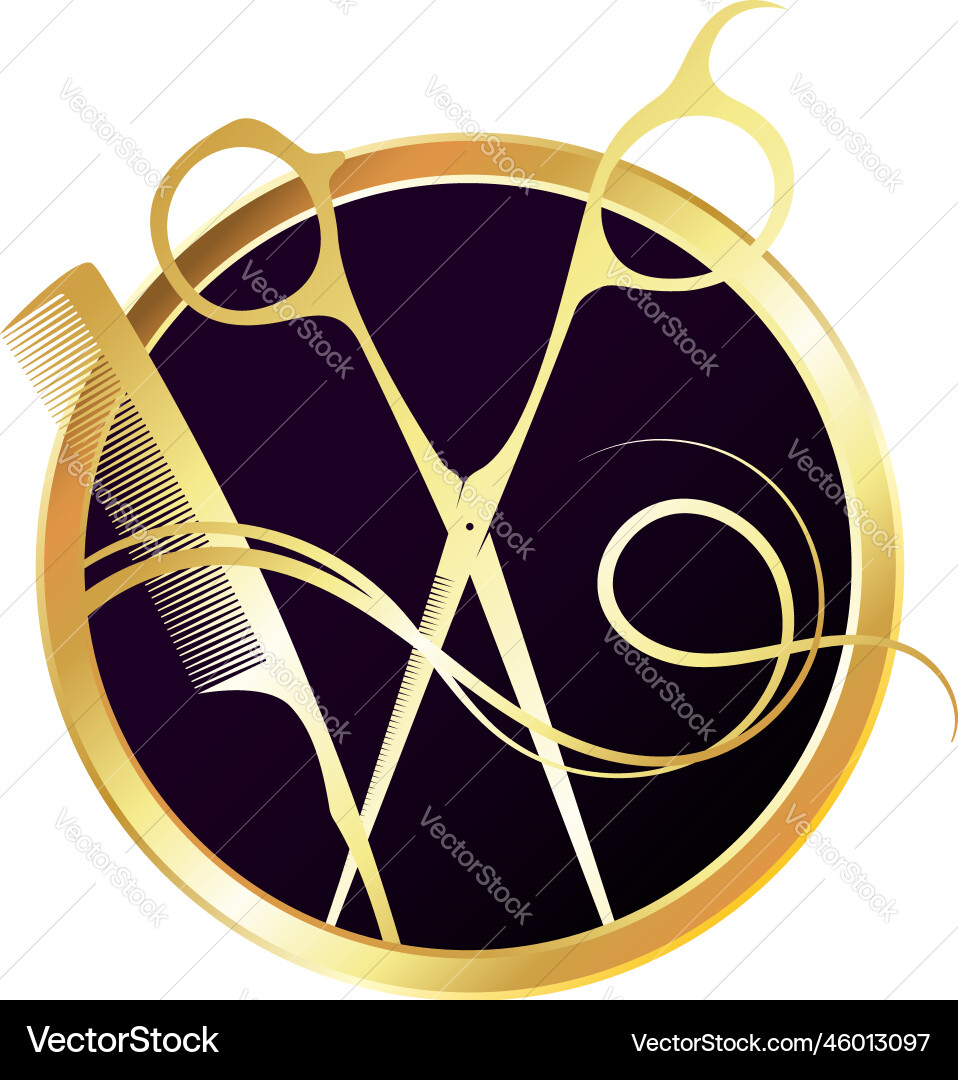 Golden scissors and a comb with beautiful curl vector image